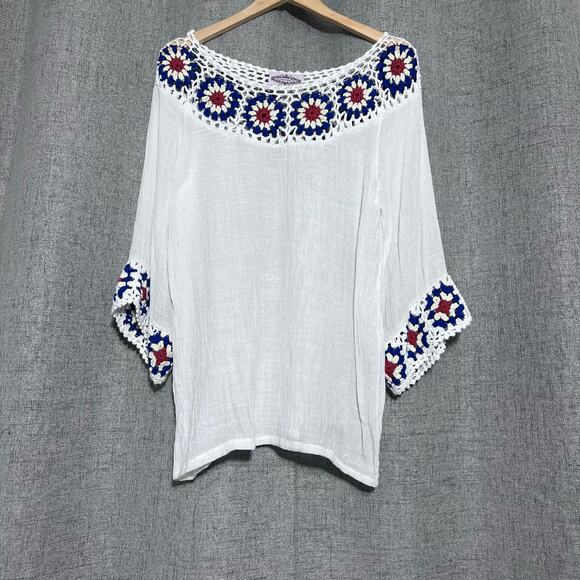 Oliver by Escio Anthropologie‎ Top Women Medium RWB Boho Tunic Crochet Indie - Picture 3 of 6